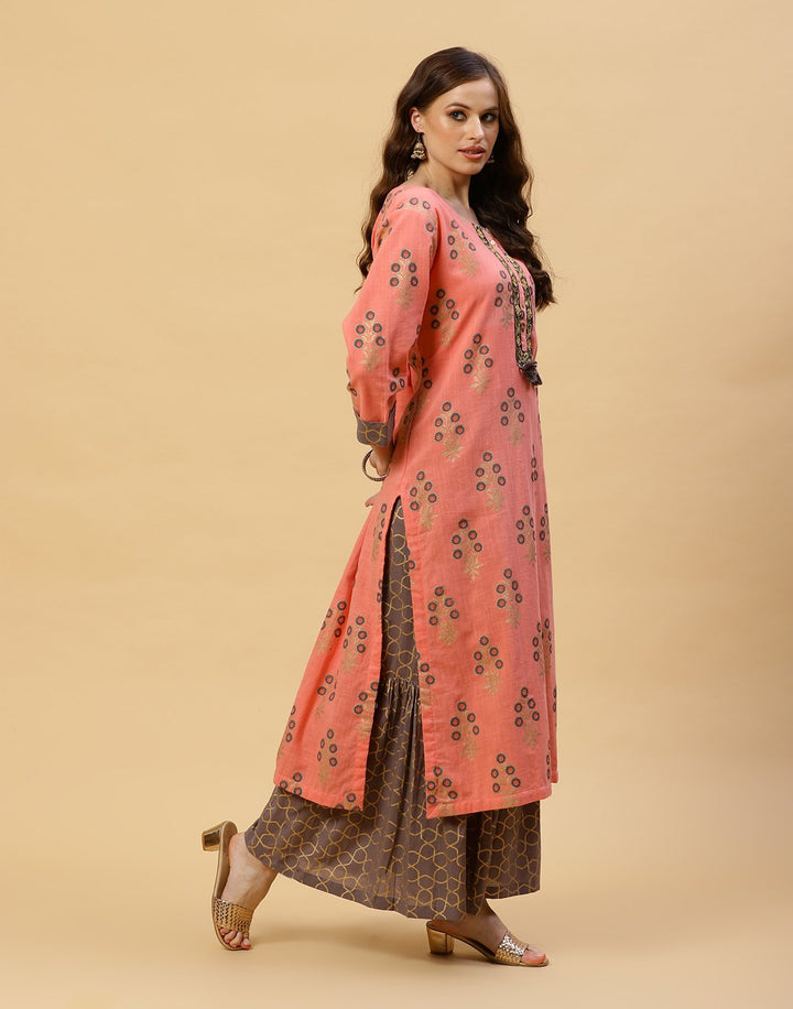 Printed Cotton Kurti With Palazzo