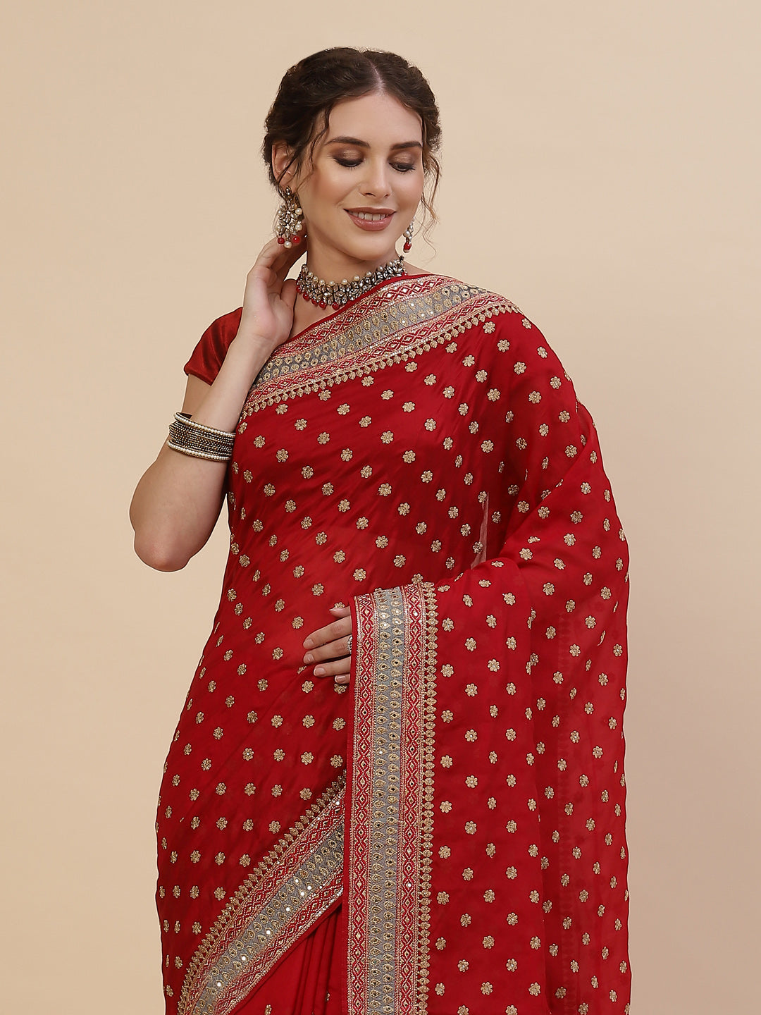 Resham Border Art Georgette Embroidered Saree