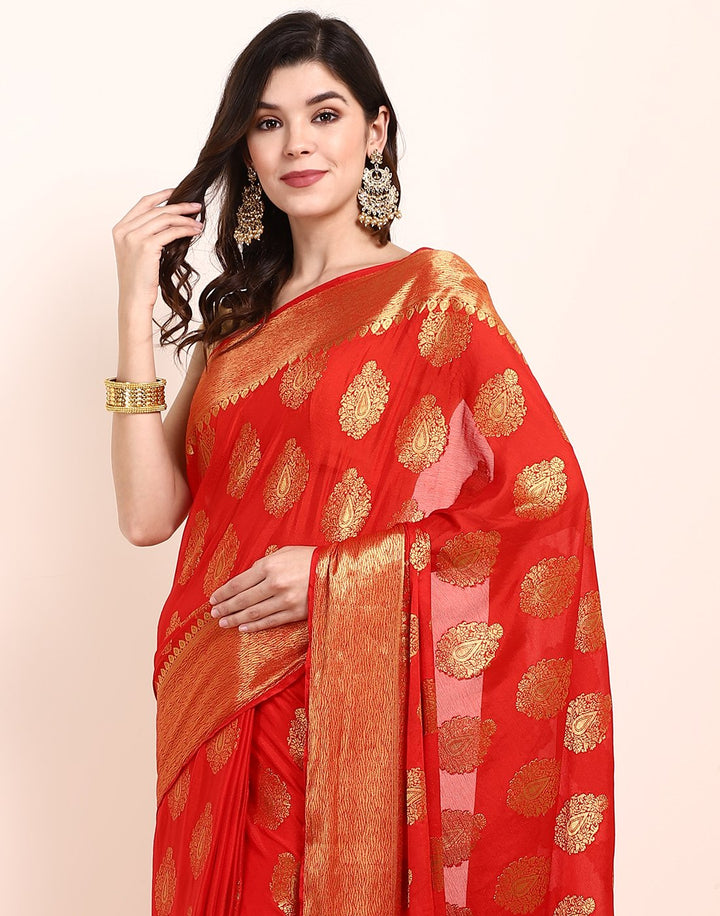 Red Art Crape Saree