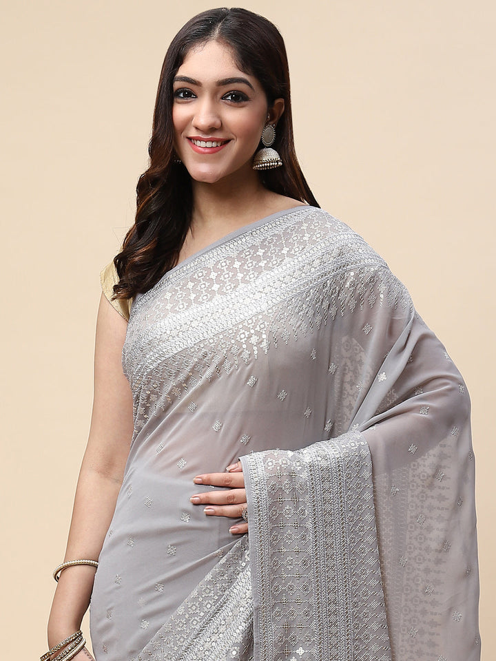 Sequin Embroidered Georgette Saree