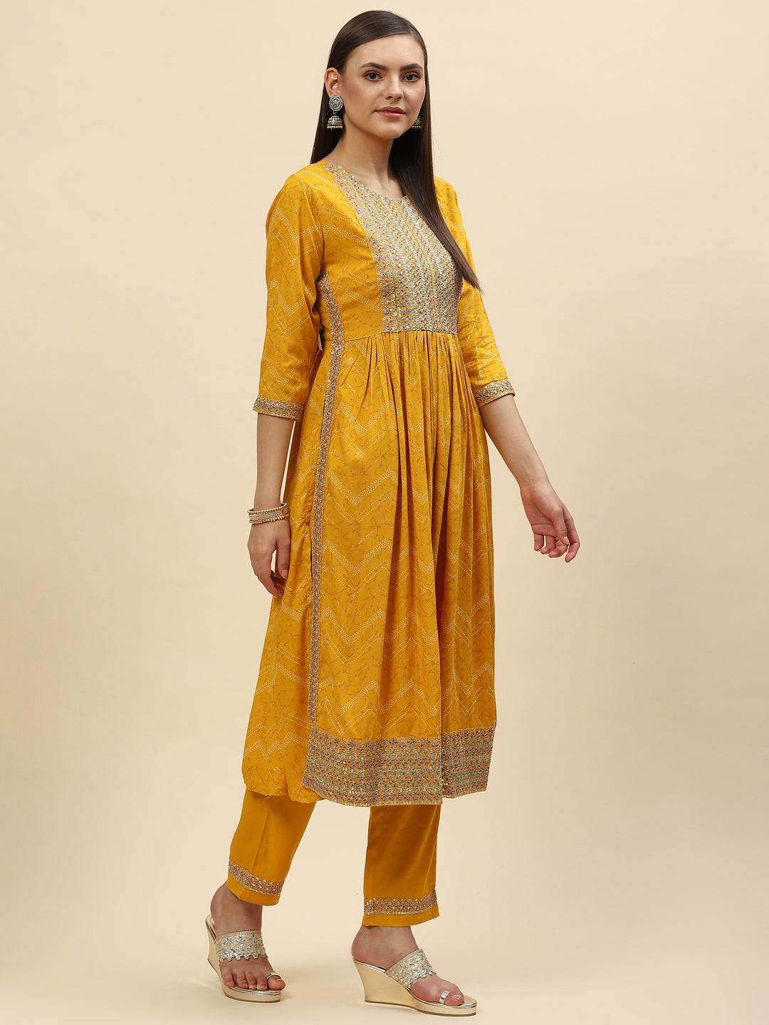 Digital Printed Cotton Kurta With Pants &amp; Dupatta