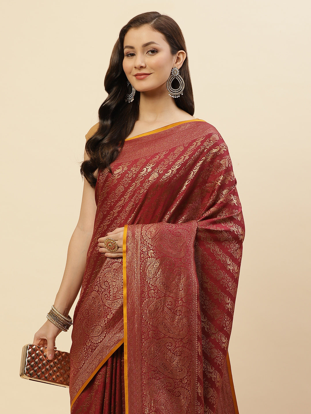 Antique Jaal Crepe Plain Saree