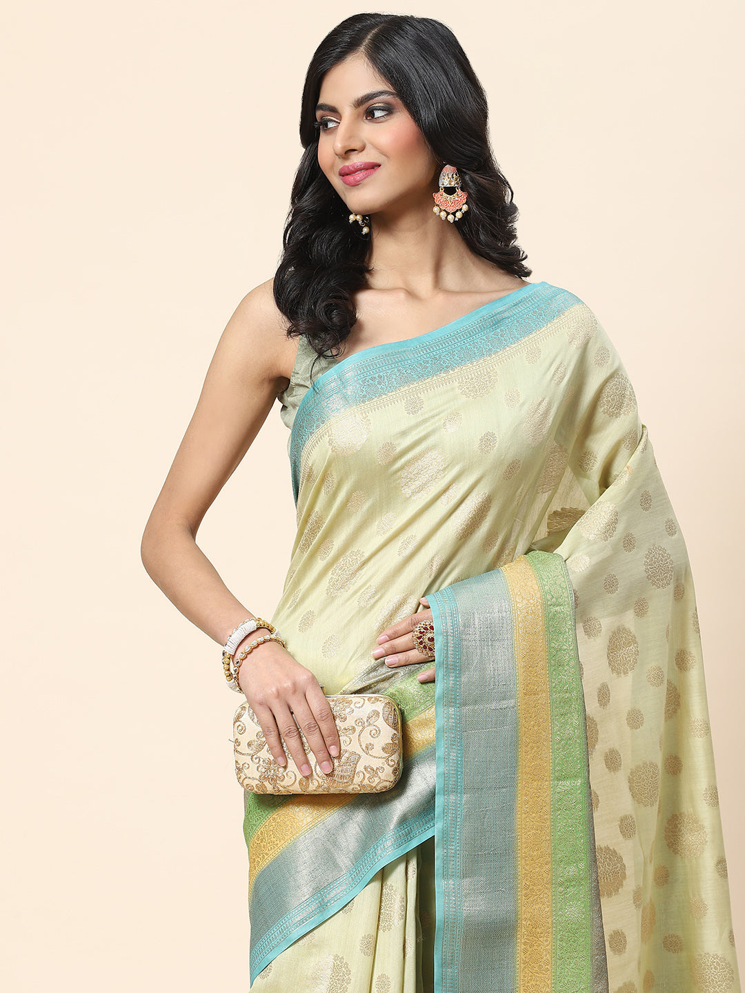 Zari Border Booti Cotton Woven Saree