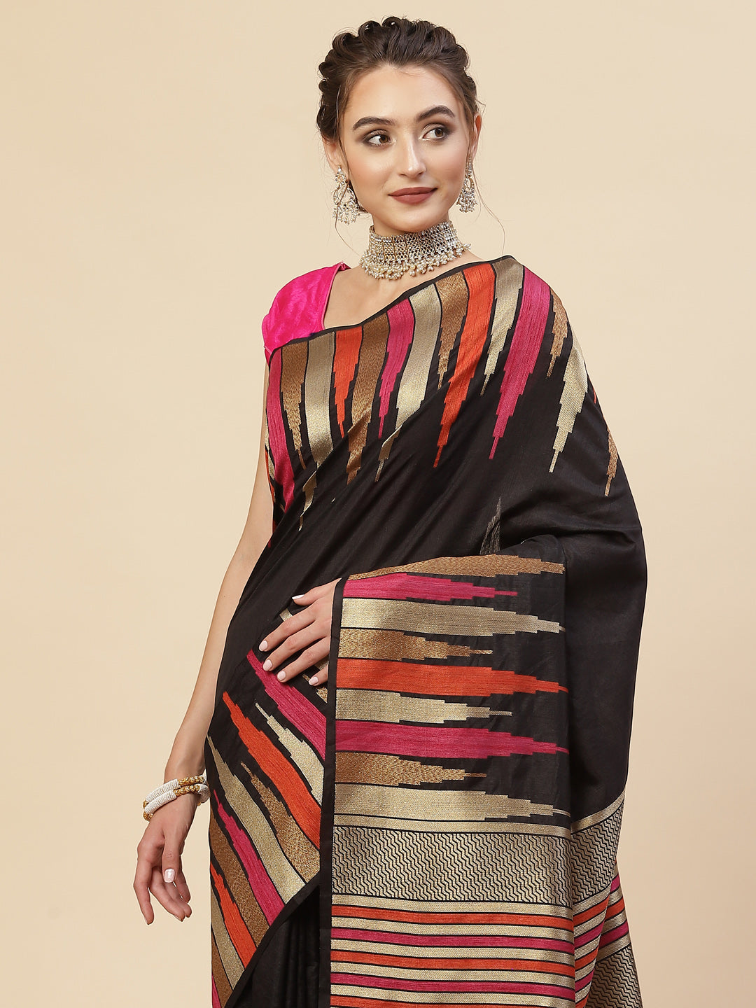 Plain Zari Border Handloom Woven Saree