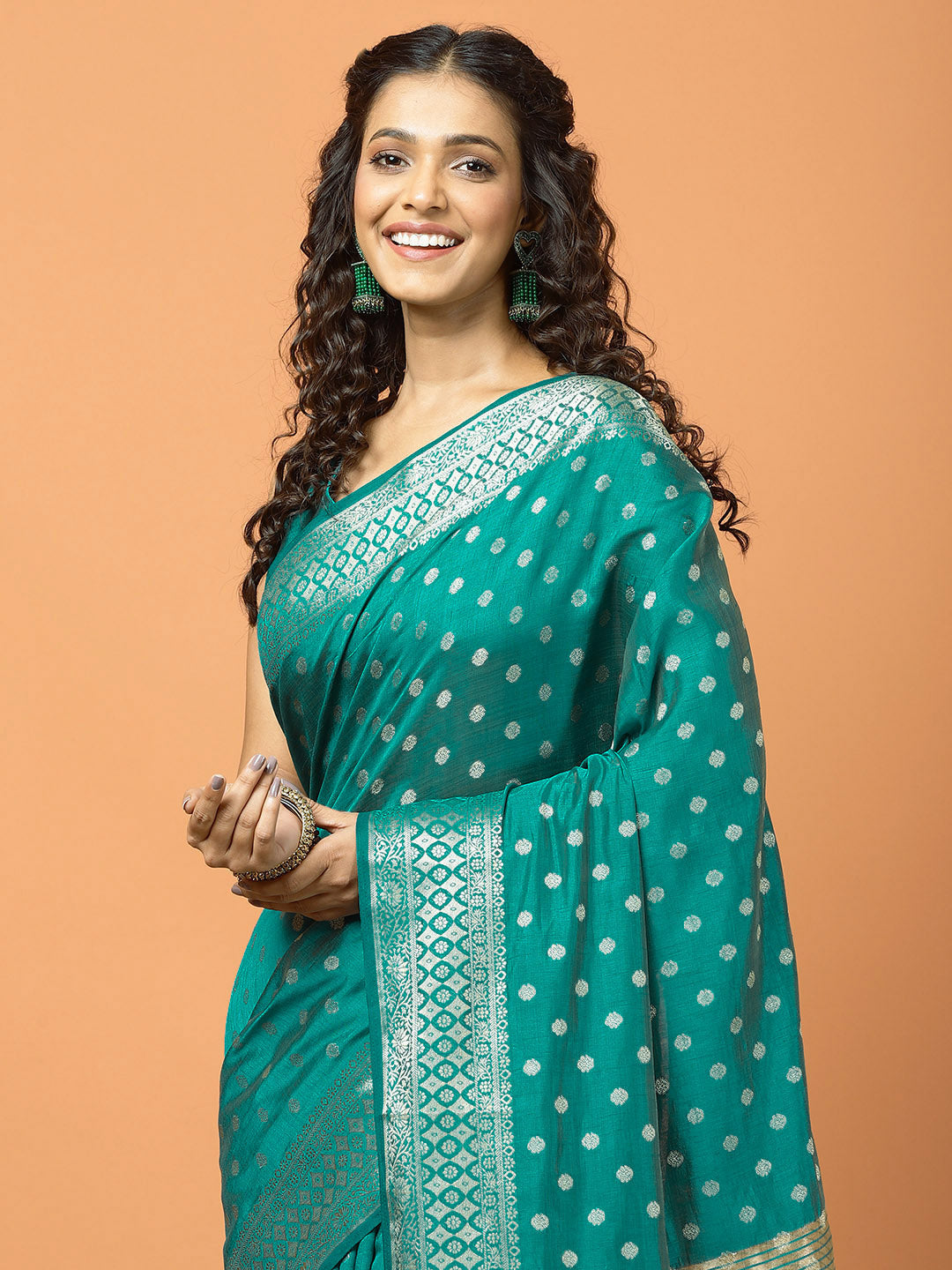 Zari Border Booti Art Silk Woven Saree