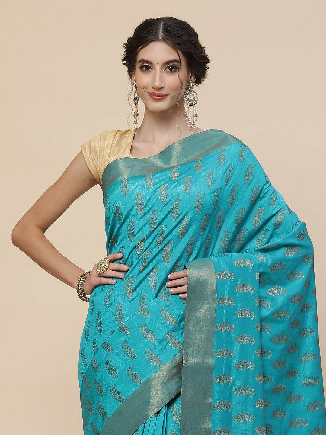 Zari Border Booti Art Handloom Woven Saree