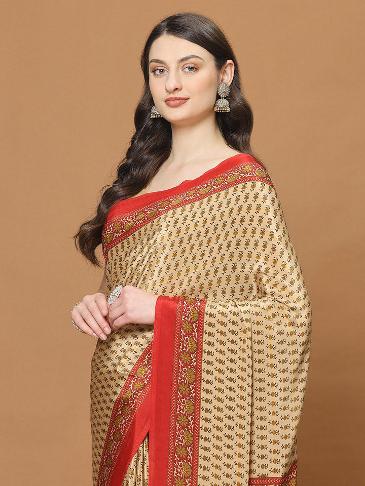 Floral Printed Crepe Woven Saree