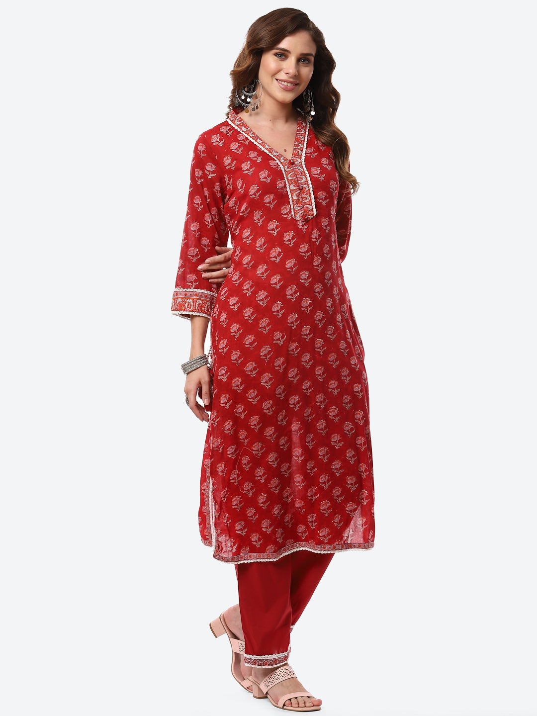 Floral Printed Cotton Kurta With Pants