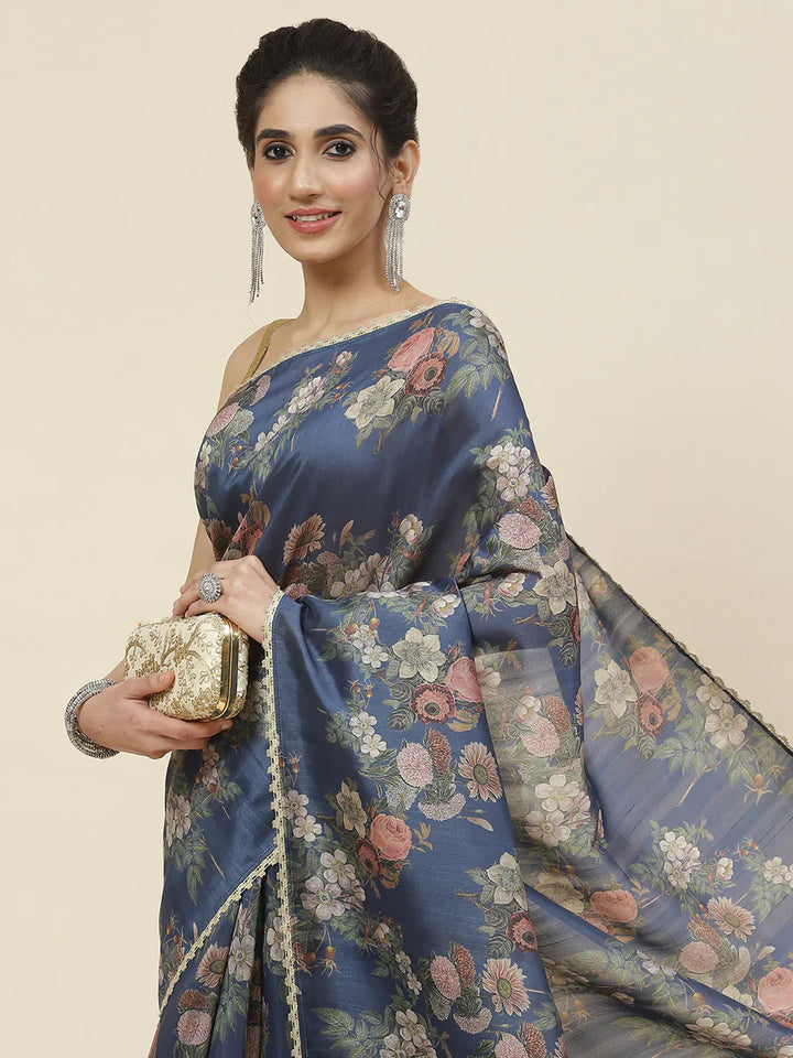 Digital Floral Printed Tussar Saree
