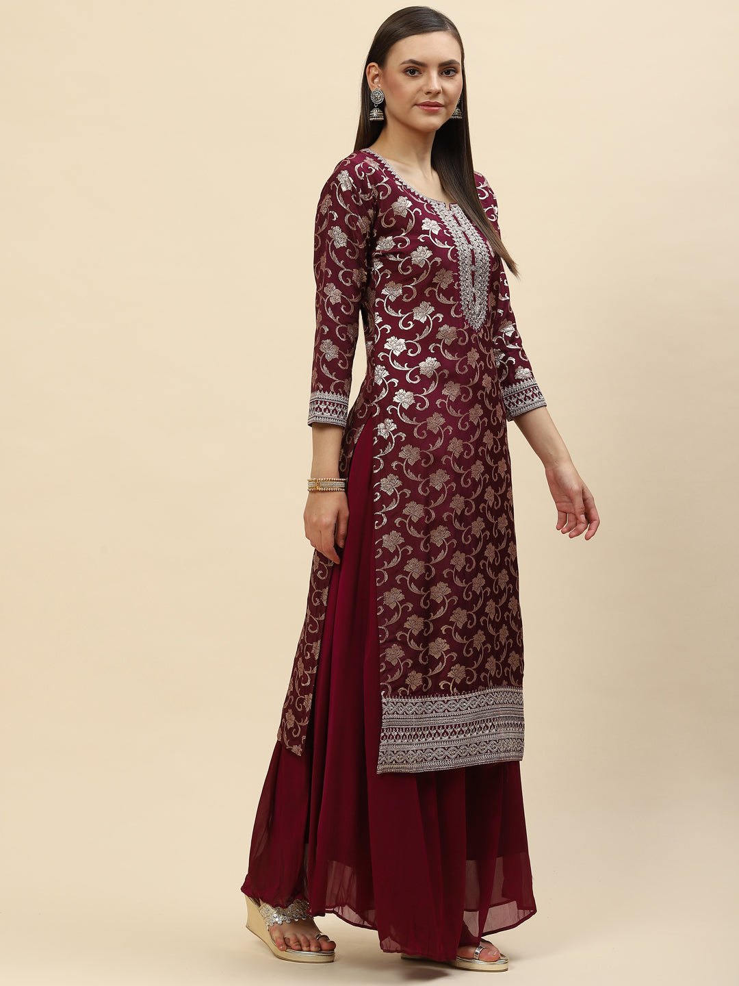 Zari Jaal Handloom Kurta With Palazzo &amp; Dupatta