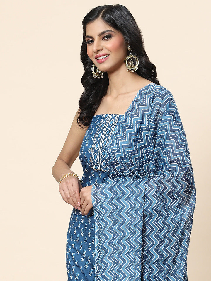 Printed Cotton Unstitched Suit Piece With Dupatta