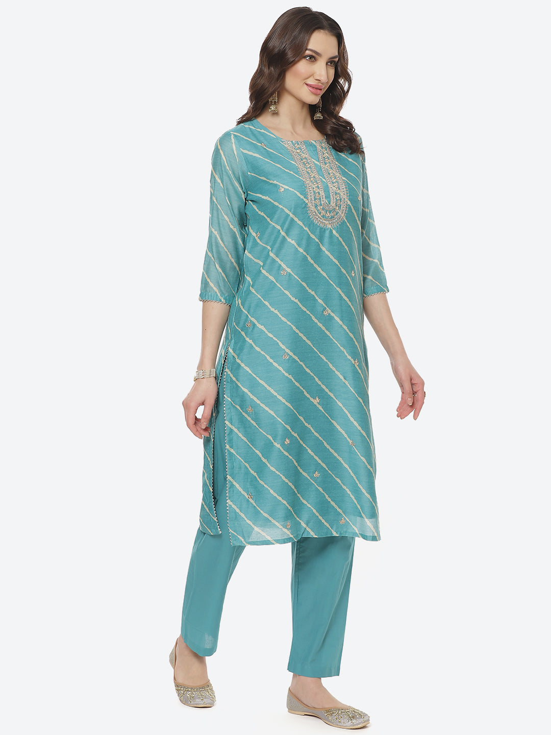 Embroidered Cotton Salwar Kameez Stitched Suit With Chanderi Dupatta
