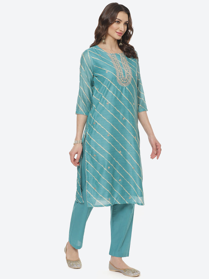 Embroidered Cotton Salwar Kameez Stitched Suit With Chanderi Dupatta