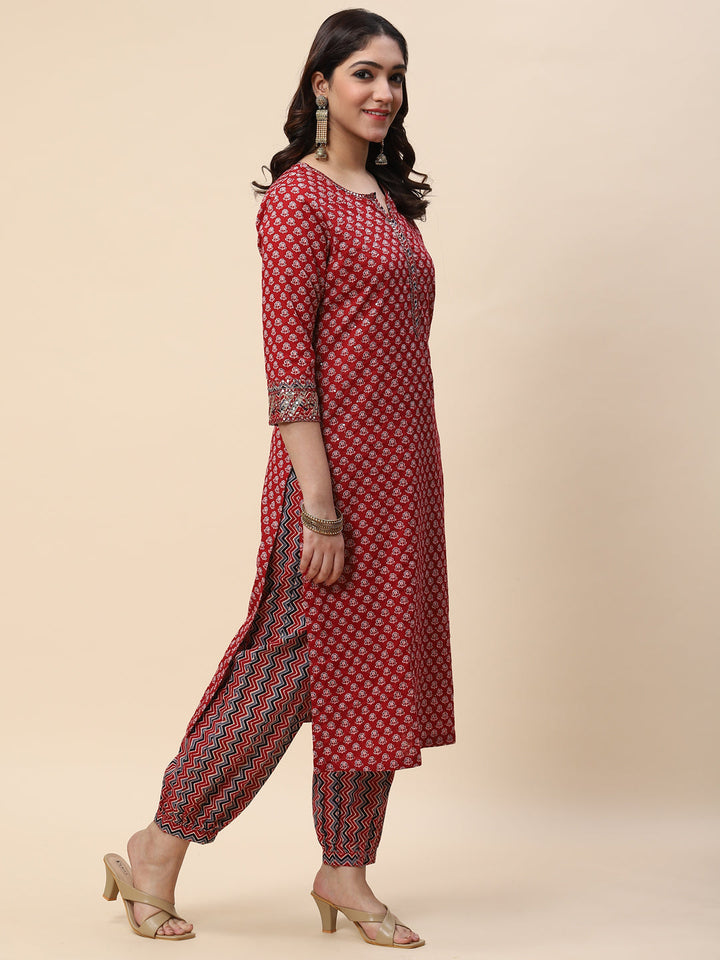 Printed Cotton Kurta With Pants