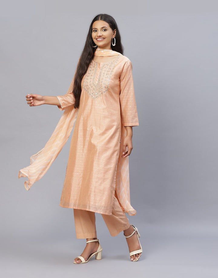 Cotton Chanderi Pant Kameez Stitched Suit