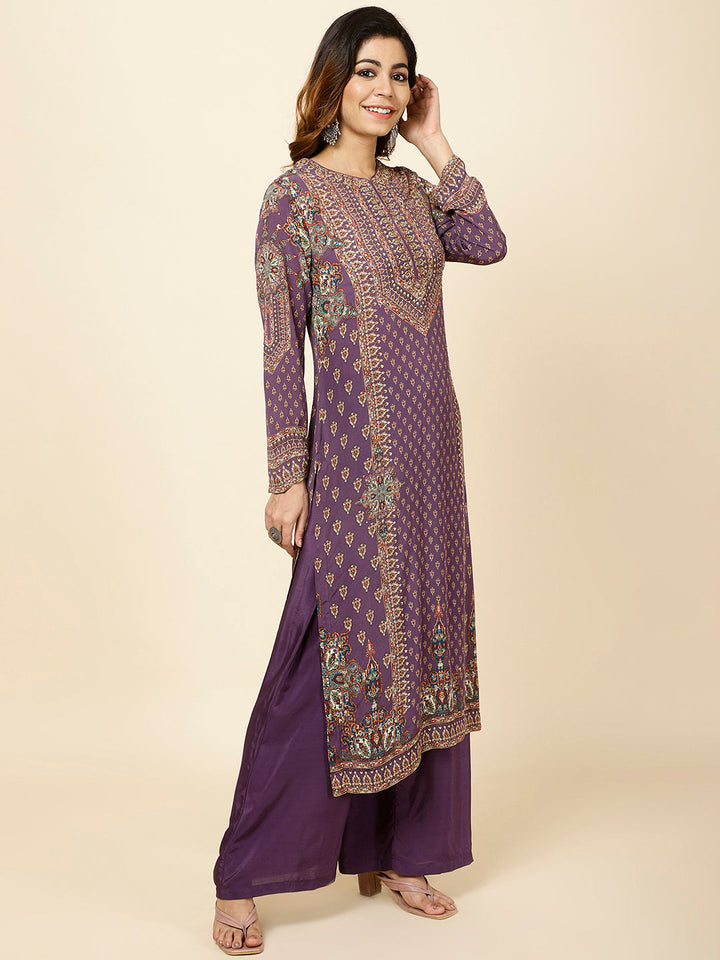 Digitally Printed Crepe Kurta With Palazzo &amp; Dupatta