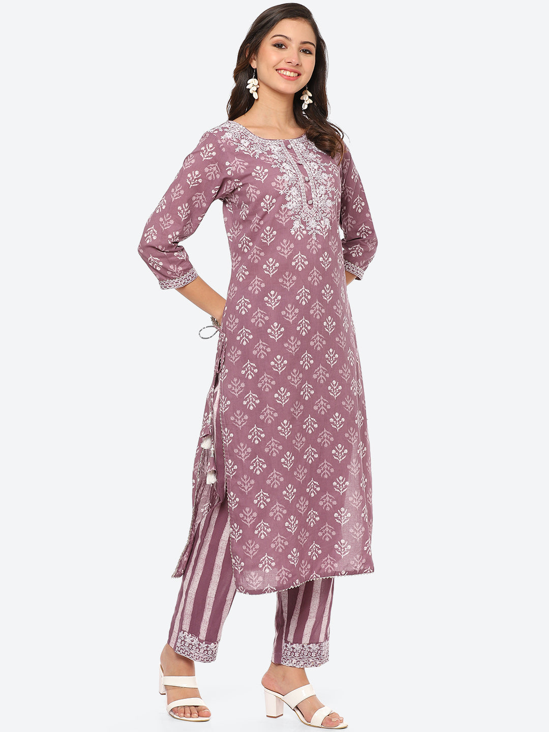 Sequin Work Printed Cotton Kurta With Pant