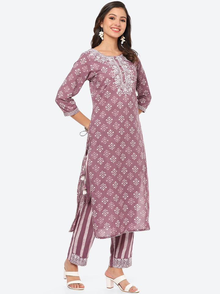 Sequin Work Printed Cotton Kurta With Pant