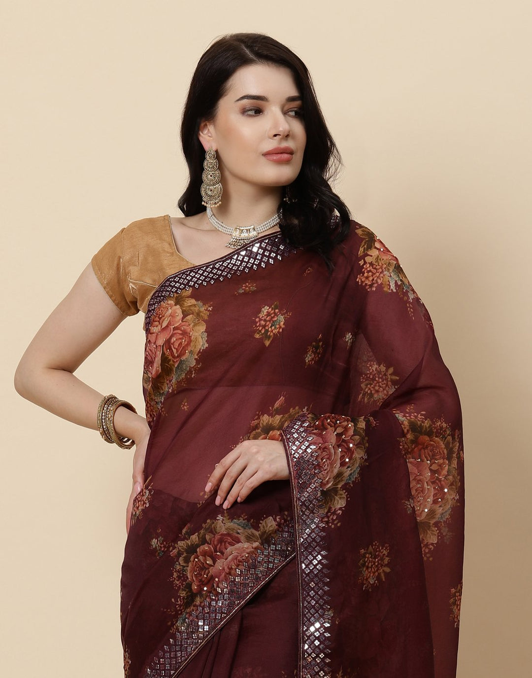 Embroidered Organza Kora Saree