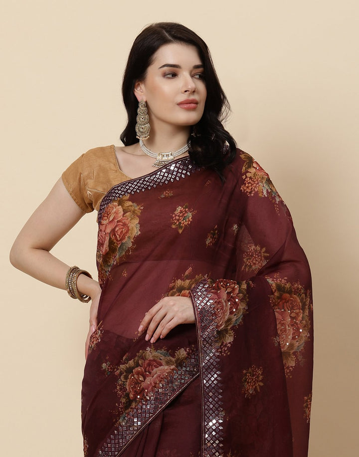 Embroidered Organza Kora Saree
