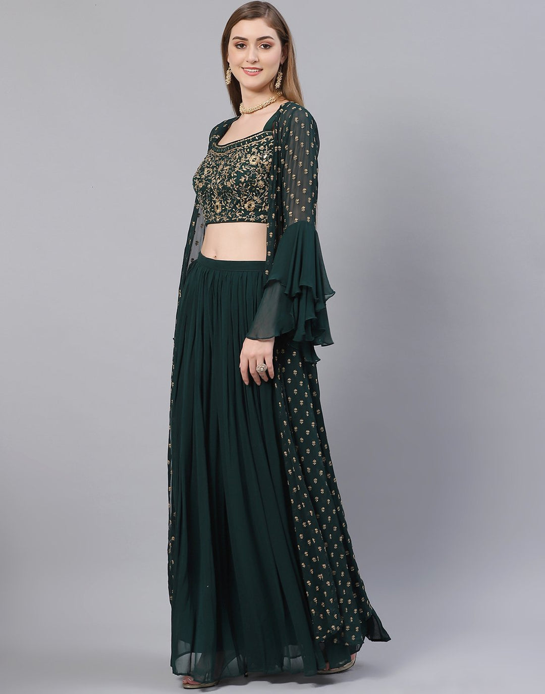 Green and Navy Blue Georgette Salwar Kameez Stitched Suit
