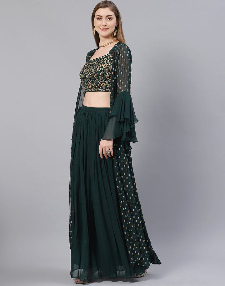 Green and Navy Blue Georgette Salwar Kameez Stitched Suit