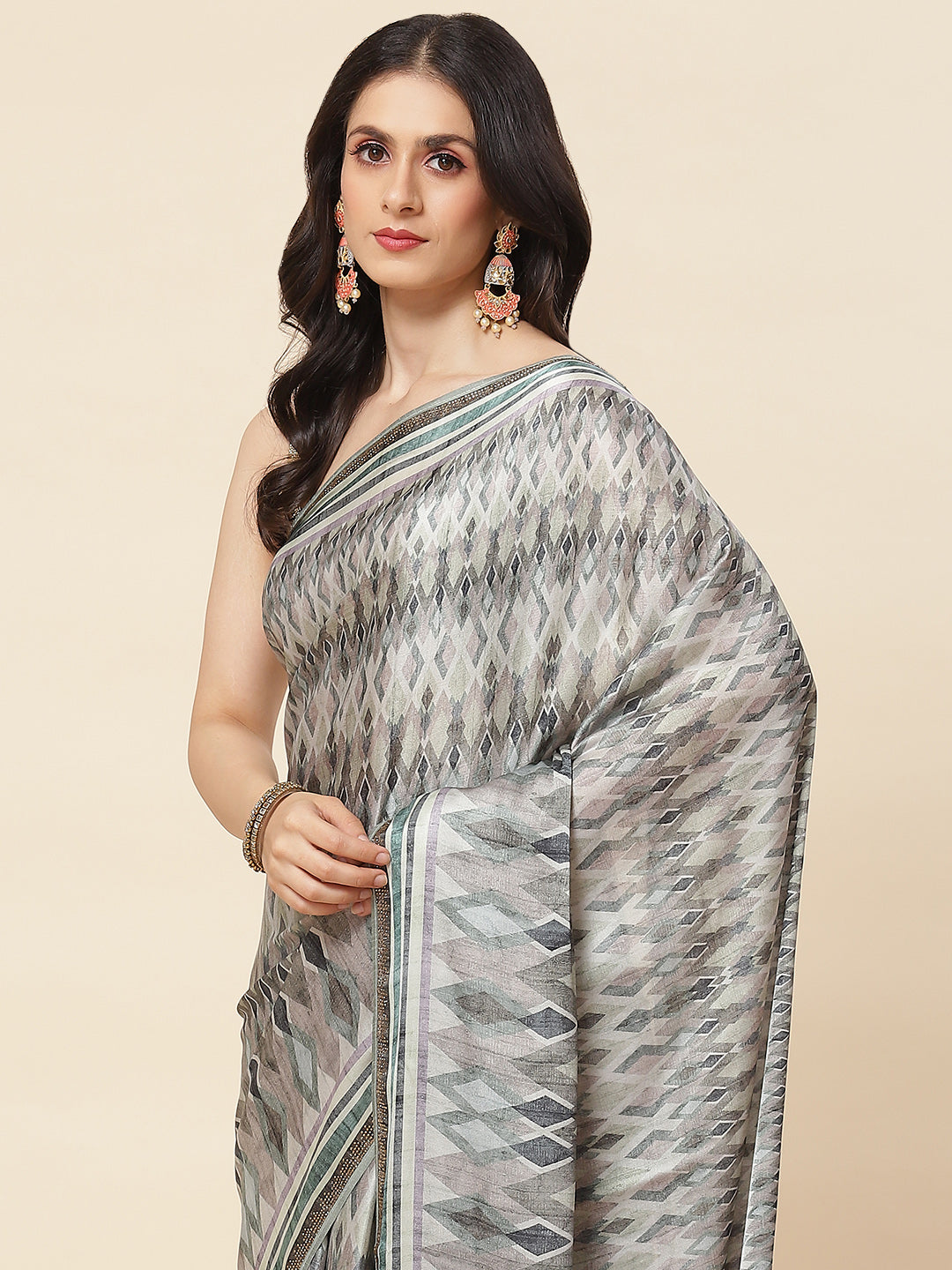 Abstract Digital Printed Satin Saree