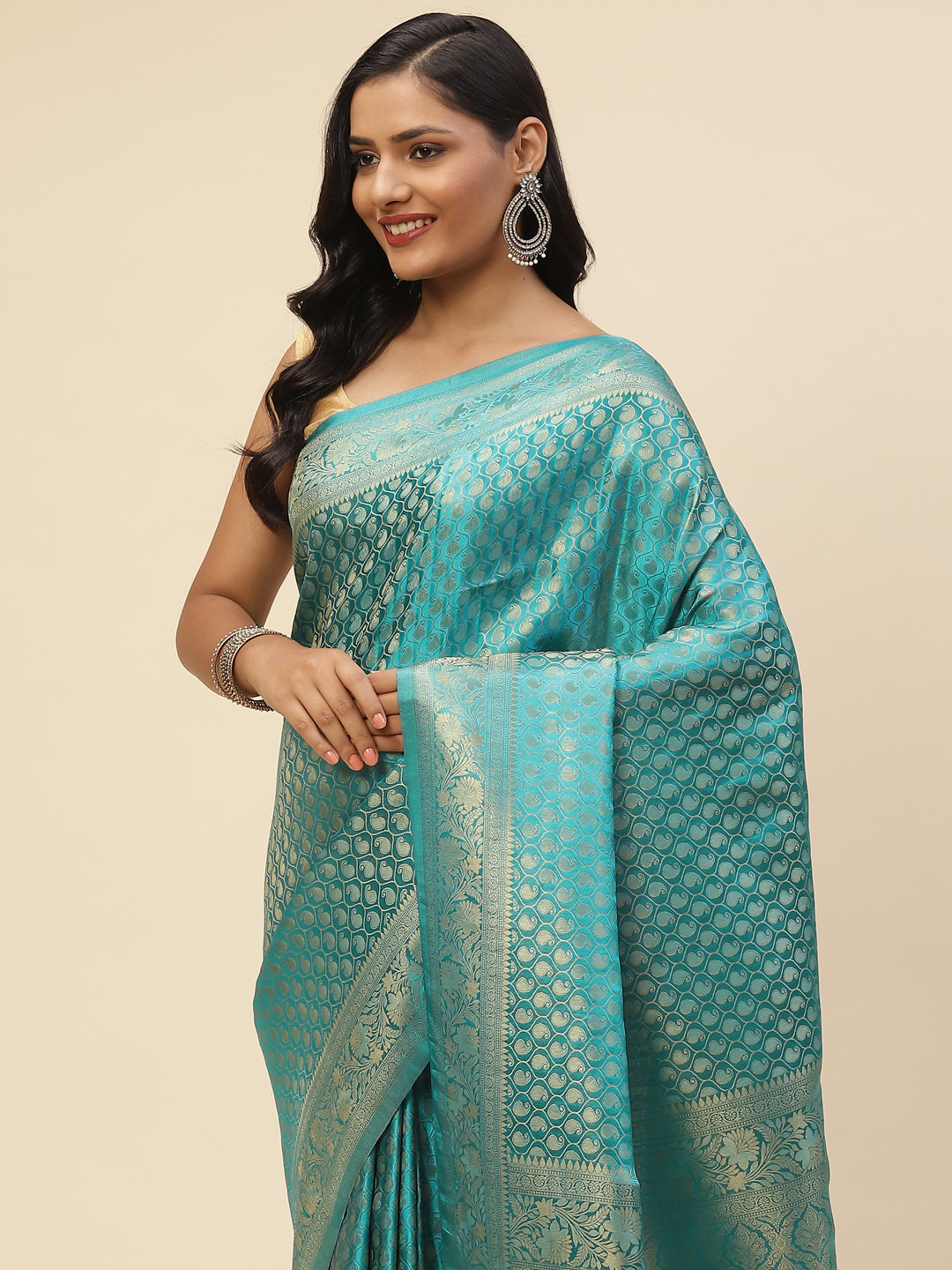 Brocade Zari Jaal Satin Woven Saree