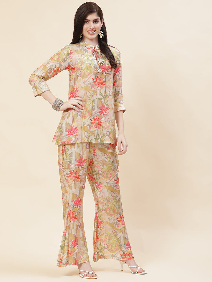 Floral Printed Muslin Kurti With Pants