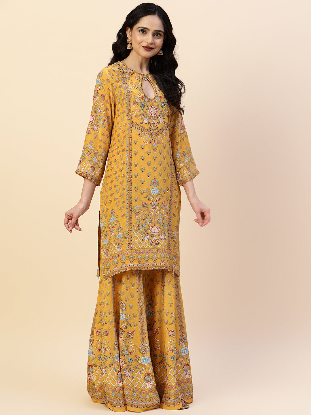 Digital Printed Crepe Kurta With Sharara &amp; Dupatta