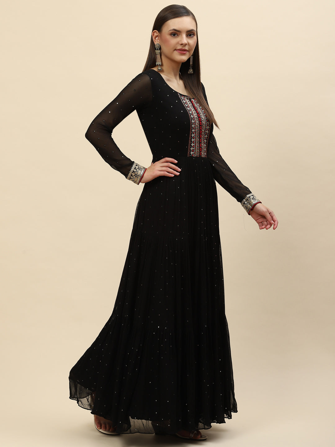 Resham Mirror Booti Georgette Kurta With Churidar &amp; Dupatta