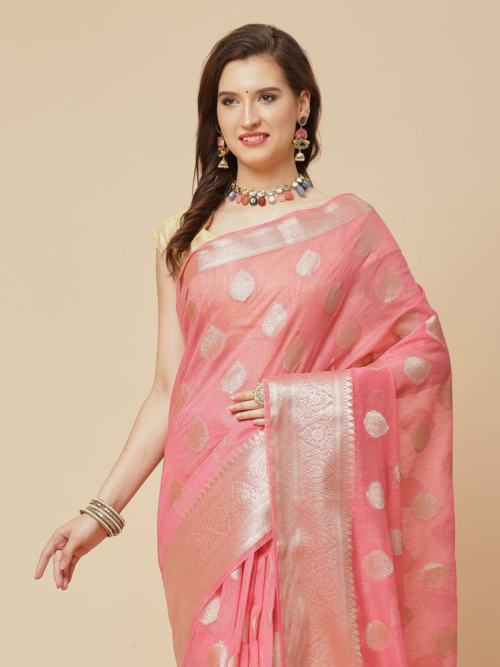 Zari Border Booti Art Handloom Woven Saree