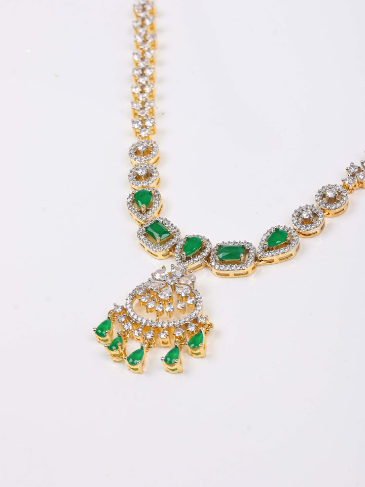 Golden AD Silver Pendant Set With Earrings