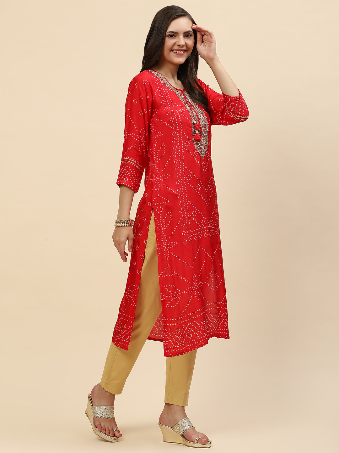 Neck Embroidered &amp; Printed Handloom Kurta