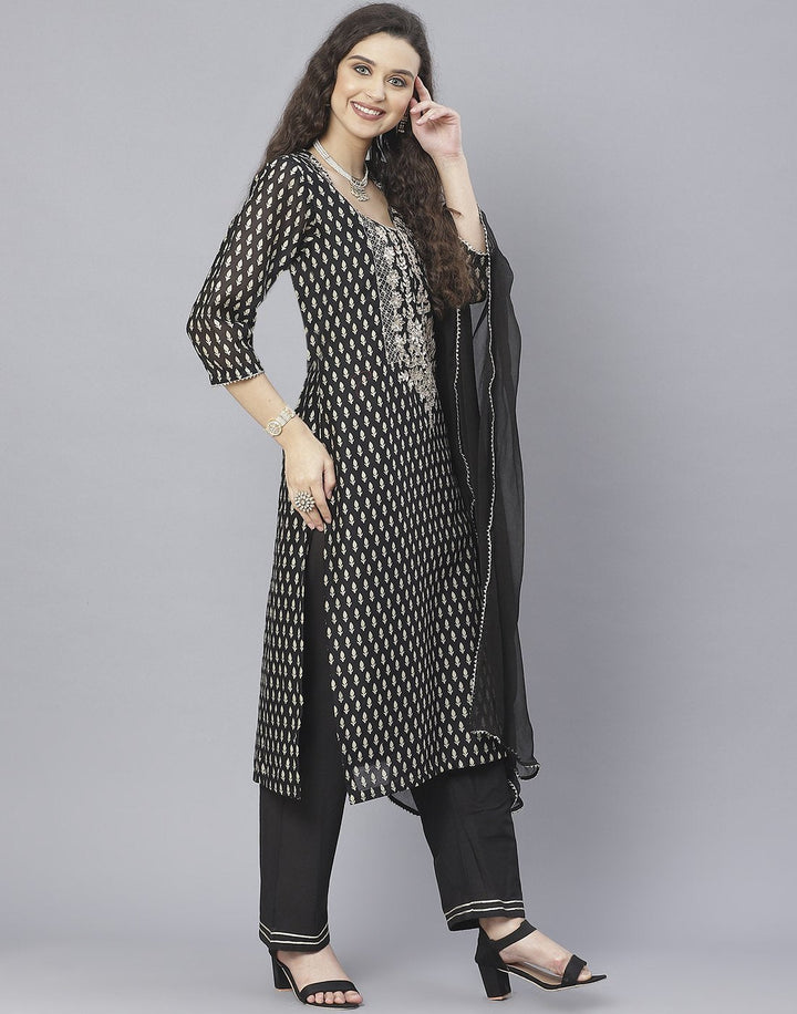 Black Cotton Chanderi Salwar Kameez