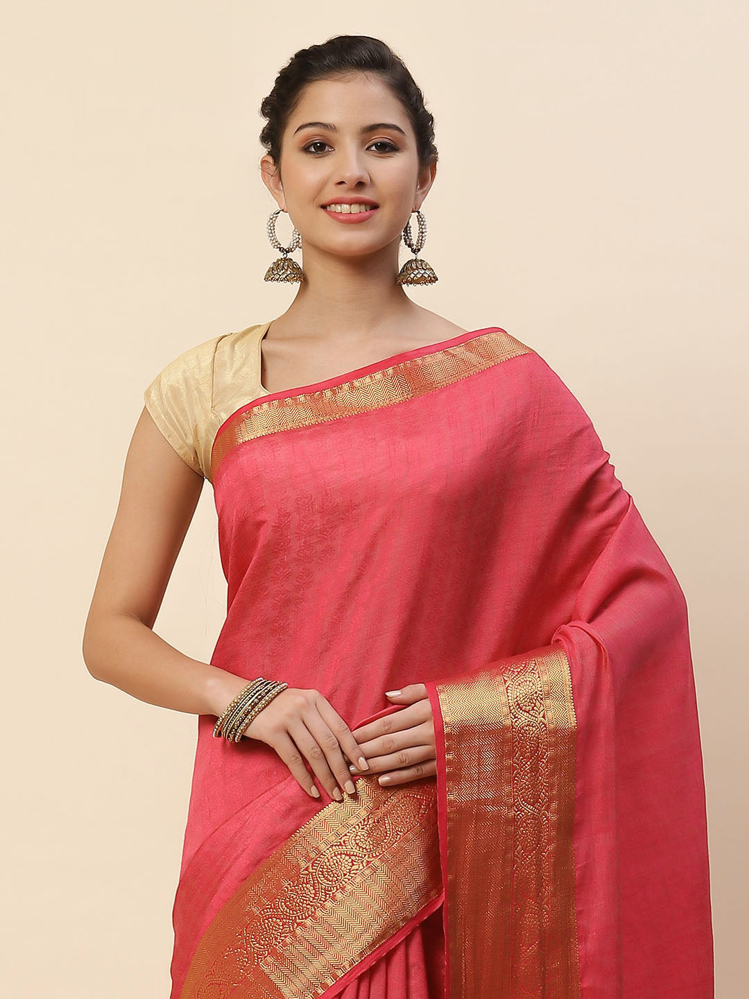 Plain Zari Border Art Handloom Woven Saree