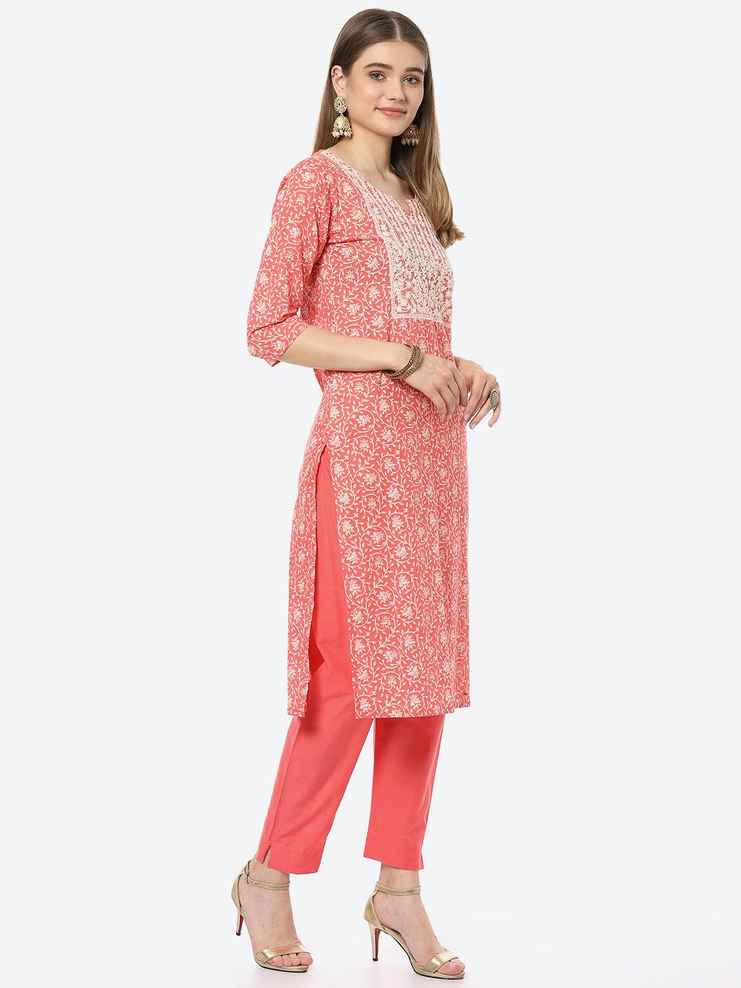 Resham Work Printed Chanderi Kurta With Pant