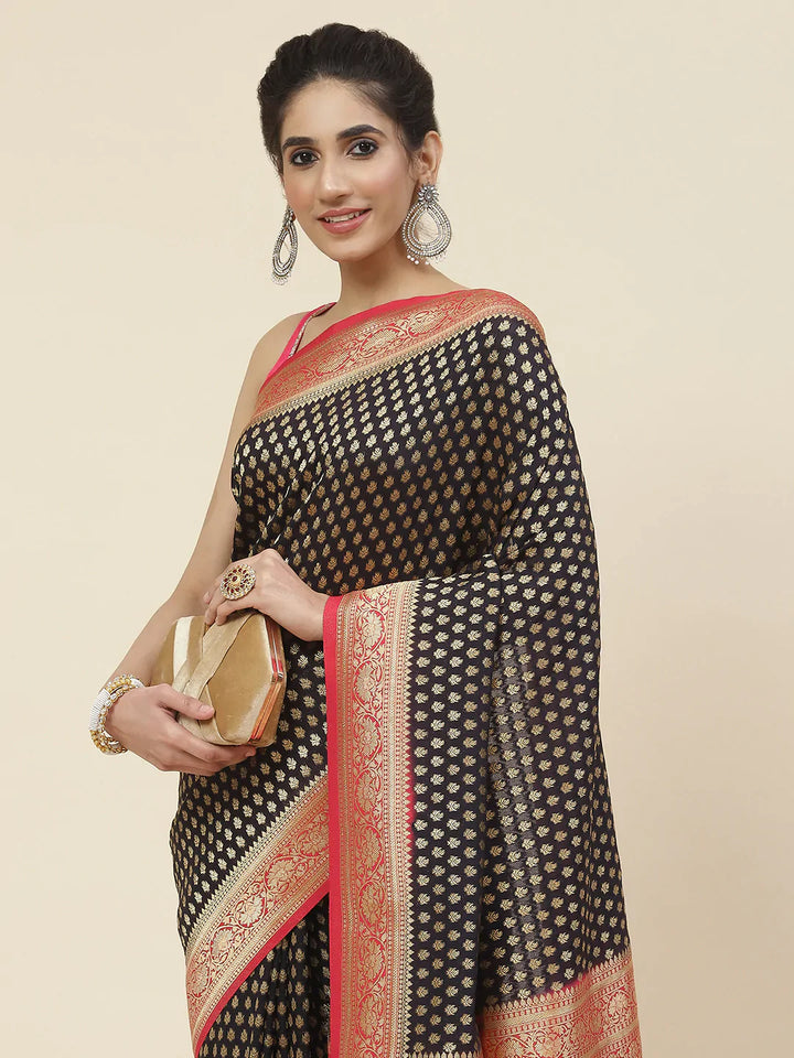 Zari Booti Crepe Plain Saree