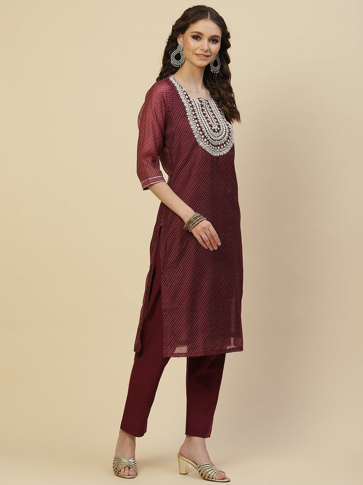 Printed Chanderi Kurta With Pants &amp; Dupatta