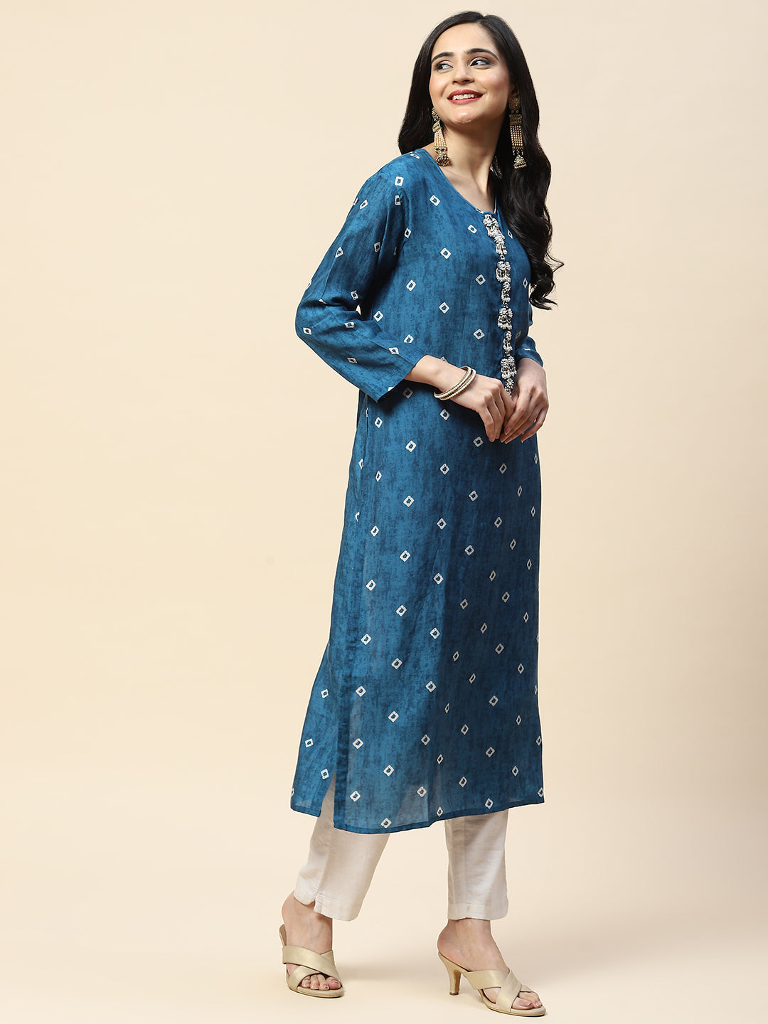 Printed With Yoke Embroidered Muslin Kurta