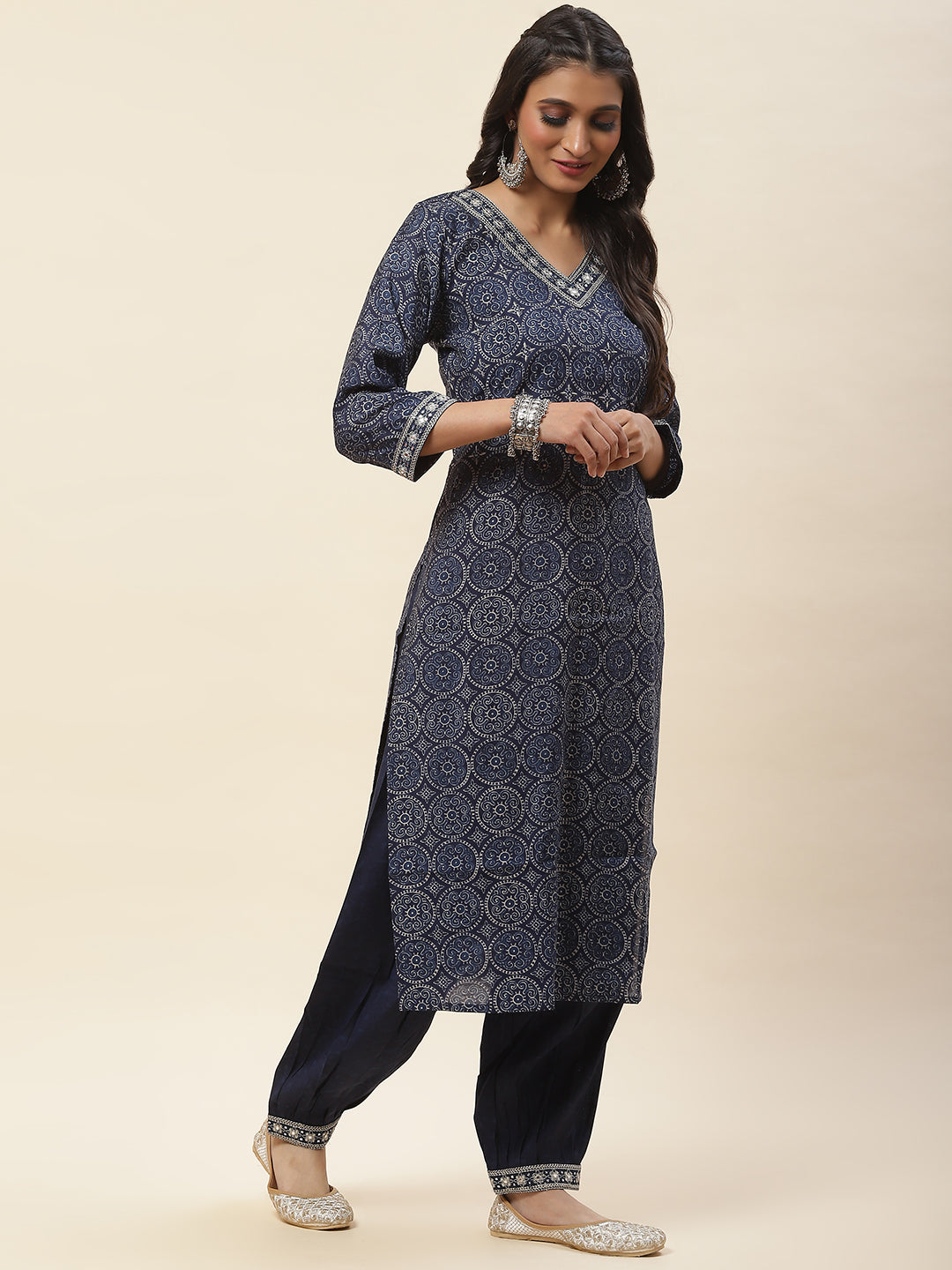 Printed Cotton Kurta With Pants &amp; Dupatta