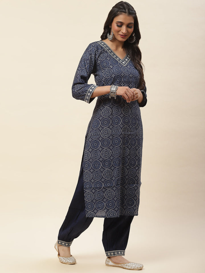 Printed Cotton Kurta With Pants &amp; Dupatta