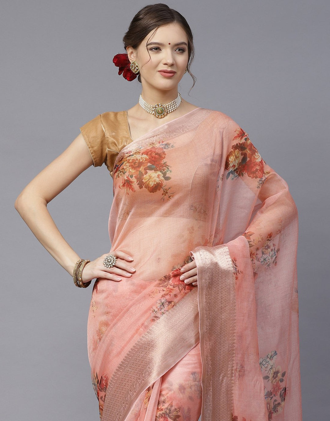 Digital Floral Printed Organza Saree