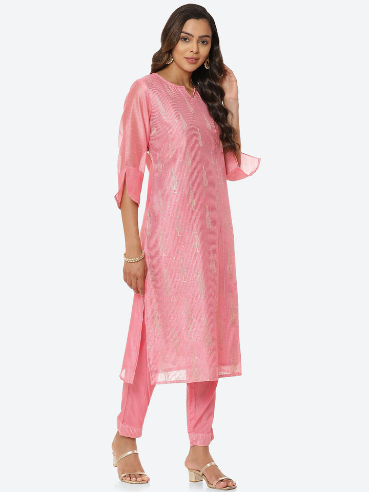 Sequin Work Chanderi Kurta With Pants &amp; Dupatta