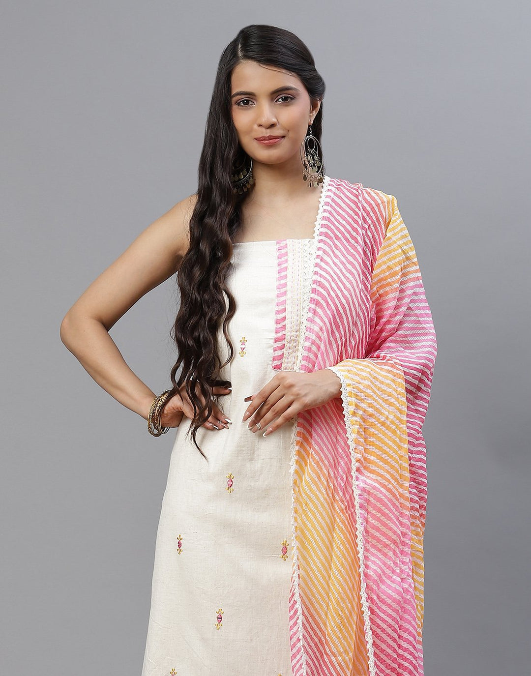 Cotton Suit Piece with leheria contrast dupatta