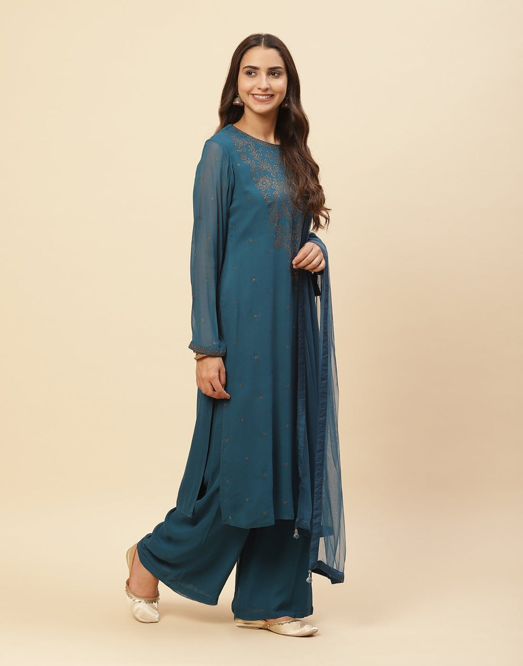 Swarovski Embroidered Georgette Salwar Kameez Stitched Suit With Dupatta
