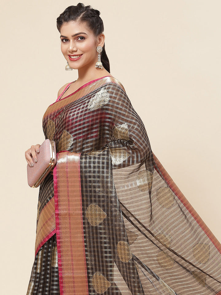 Zari Border Booti Cotton Woven Saree