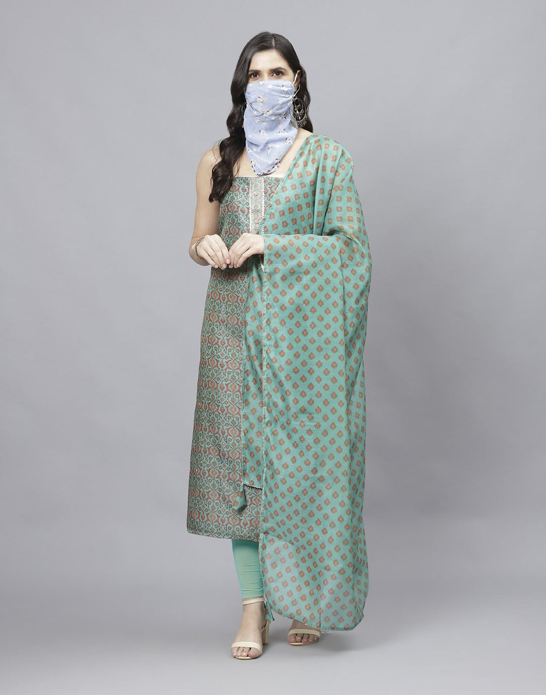 Embroidered Chanderi Suit Piece With Printed Chanderi Dupatta And Scarf