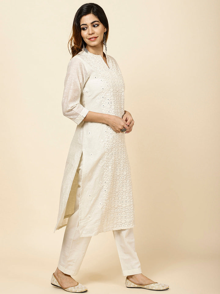 Thread Embroidered Cotton Kurta With Pants