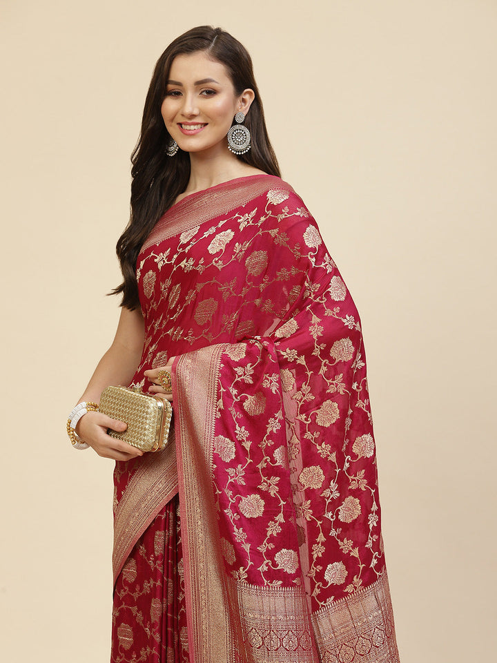 Floral Zari Jaal Georgette Woven Saree